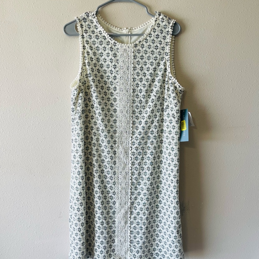 London Times Cream and Black Sleeveless Sheath Dress